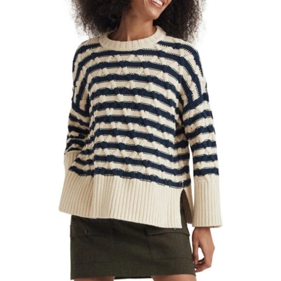 Madewell Sweaters - Madewell Size Small Yasmin Stripe Lattice Stitch Sweater Ecru Tan Long Sleeves
